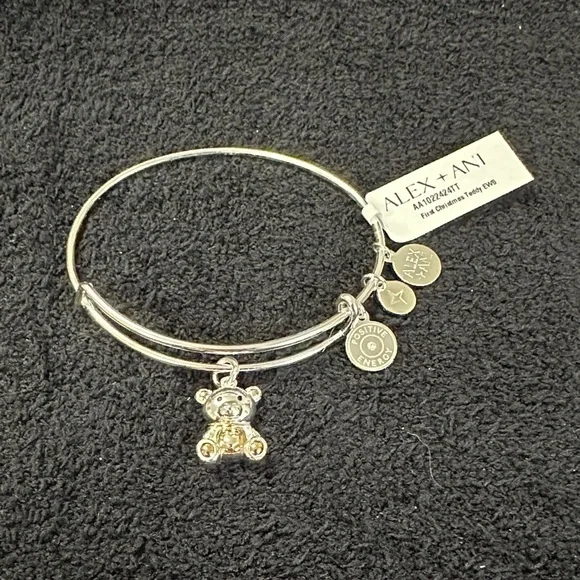 Alex and Ani Two-Tone Teddy Bear Charm Bangle Bracelet - Picture 1 of 7